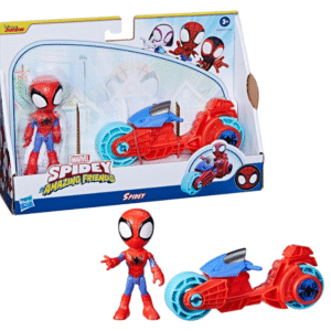 spidey action figure and motorcycle